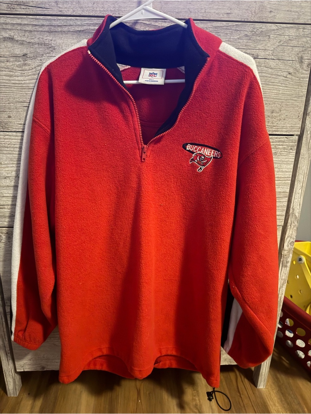 NFL Red Buccaneers Quarter-Zip Pullover with White Shoulder Stripes